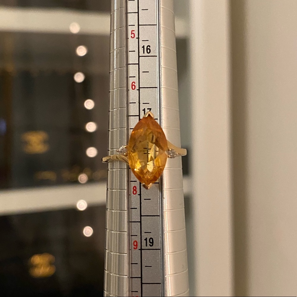 Citrine Marquise with Diamonds - 14k Yellow Gold Ring - US 7.75 CID